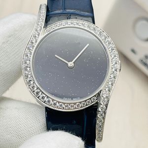 Luksusowe gala światła diamentów Diamond Ladies Watch Automatyczne damskie / damskie na rękę cyfry rzymskie niebieskie tarcze szafir kryształowy czarny pasek skórzany pasek 32 mm