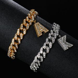 Chain Hip Hop AZ Initial Bracelet Charm Jewelry Hand Mens Bangles Crystal Christmas 26 Letter Cuban Link Bracelets CZ Women Ice Out 230508