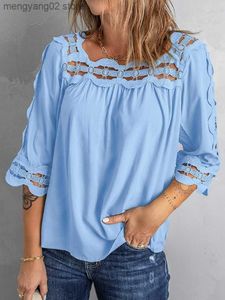 Kvinnors blusar skjortor Summer Loose Women Bluses and Tops Fashion Chic Square Collar 3/4 Sleeve Office Work Lady Shirt Overdimased Casual Chiffon Blue T230508