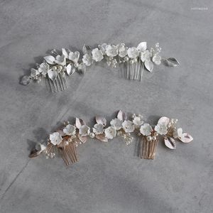 Hair Clips Wedding Comb Vine Gold Silver Color Leaf Bridal Headpiece Handmade White Floral Women Headband