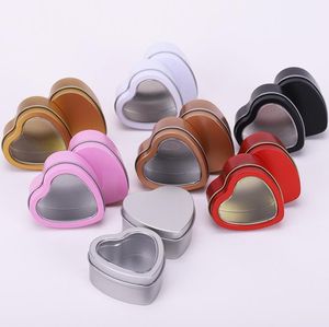 Heart Shape Small Tin Candy Packing Boxes with Transparent Window Gold Silver Metal Container Wedding Birthday Gift Organizer SN4376