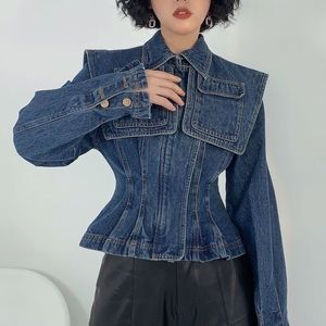 Men S Jackets Koreaanse chique vintage design taille gesloten korte denim jas vrouwen havenstijl kantoor dame slijtage jean jas leider vrouw 230508
