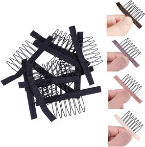24 pcs lot Wig Combs 7-teeth Wig Clips Steel Teeth Polyester Durable Cloth Wig Combs for Hairpiece Caps Wig Accessories Tools (B