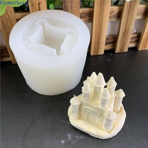 Moldes de cozimento 3D Castelo House Silicone Fondant Bolo Tool Fool Gring Glue Gesso