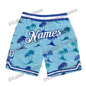 Pantaloncini da uomo Nome e numero personalizzati Palm Trees Pattern Basket 3D Stampato Uomo Youth Summer Mesh traspirante Sport LQD07