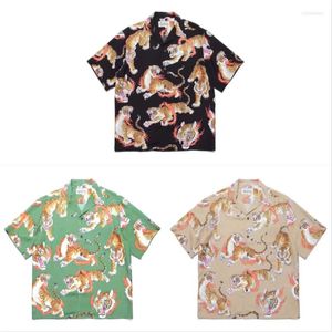 Camisas casuais masculinas de boa qualidade tigre tigre maria maria moda camisa masculina estilo de verão Japão