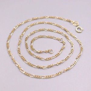 Kedjor Pure Real 18K Yellow Gold Necklace Women 2mm Thin Solid Curb Link Figaro Chain Orginal Color 45cm Längd Stämpel AU750