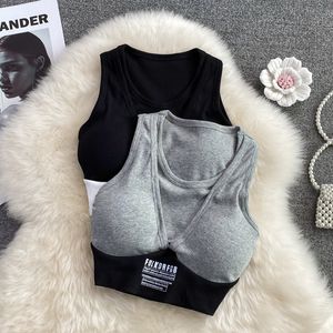 Camisoles Tanksセクシーなタンクトップの女性はブラジャーノースリーブオマイトクロップトップス女性オレカラーブロックパッチワーク230508のカラーブロックパッチワーク