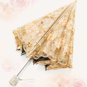 Guarda -chuvas Proteção UV Guarda -do -vento Dobra de luxo de luxo Mulher bonita Lace vintage Lolita guarda chuvas Rain Gear
