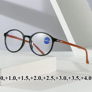 Óculos de sol Moda Presbyopia Glasses Men Mulheres Round Frame Round Anti-Blue Farsifiedyeeglasses Terminou Ler Eyewear Diopter de 0 a 4.0