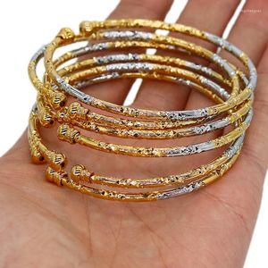 Bangle 3MM/6pcs Dubai For Women Bangles Africa Ball Jewelry Gold Color Beads Bangle&Bracelet Ethiopian Wedding Bride Gift