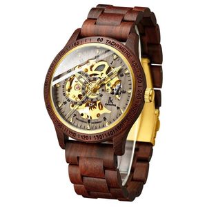 Armbanduhren Mekaniska Klockor Classic Fashion Wooden Men Automatic Mechanical Watch Strap Skeleton Transparent Sport Male Armbanduhr