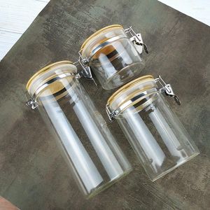 Förvaringsflaskor hemorganisatori tätade glasbehållare bred mun mat snack kaffe burkar med bambu klämklippslock
