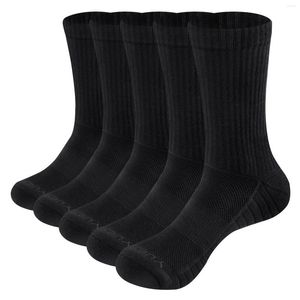 Sports Socks YUEDGE Mens Moisture Wicking Work Boot 5Pairs/Pack Comfort Cotton Cushion Crew Athletic Hiking Size 37-46 EU