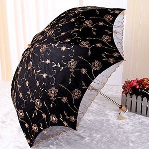 Paraplyer spetsblomma fällbara paraplyer för kvinnor UV -skydd sol regn paraply broderande rosa blommor tryck ficka prinsessan paraply 230508