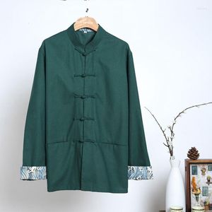 Erkek ceket bluz üstleri sonbahar erkekler uzun kollu gömlek geleneksel Çin pamuk keten gevşek frak vestido oryantal 2023