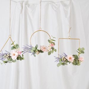 Decorative Flowers Floral Metal Ring Hoop Wreath Artificial Lavender And Eucalyptus Hanging For Wedding Party Backdrop Baby Shower