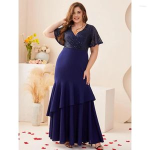 Платья плюс размеры Summer 4xl5xl Королевское синее блески с коротким рукавом с коротки