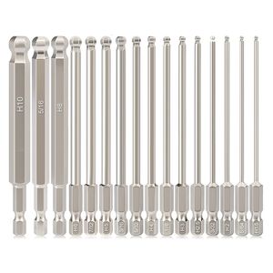 Chaves de fenda 16pcs Ball End Head Chave Allen Chave de fenda Bit Bit Bit Set de 100 mm SAE HEX BIT Set 1/4 de polegada Hortel