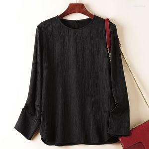 Kvinnors blusar kinesisk stil kvinnors vintage skjortor långärmad elegant för kvinnor svart skjorta solida toppar riktig silkkvinna blus lös