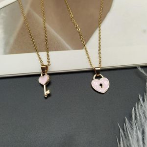 Naszyjniki wiszące urok Key Heart Para dla kobiet romantyczne Choker Clavicle Sain zaręczyny Walentynkowe biżuteria ślubna