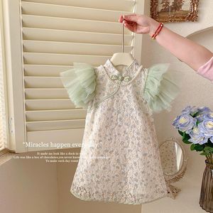 Girl Dresses Chinese Style Dress Lace Sleece Floral Princess Unique Baby Summer Designer