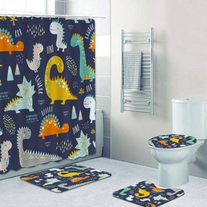 Curtains Cute Funny Kids Dinosaurs Pattern Shower Curtain Bath Curtains for Bathroom Bathtub Colorful Dino Bath Mats Rugs Carpet Decor