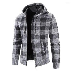 Herren Pullover Männlich Fleece Hoodies Mäntel 2023 Herbst Winter Dicke Strickjacke Herren Plaid Pullover Mit Kapuze Mode Warm Slim Fit Gestrickt