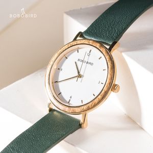 Kvinnors klockor Montre Femme Bobo Bird Wood för kvinnor Golden 6 5 mm Ultra Thin Japanese Movement Quartz Watch äkta läderrem 230506