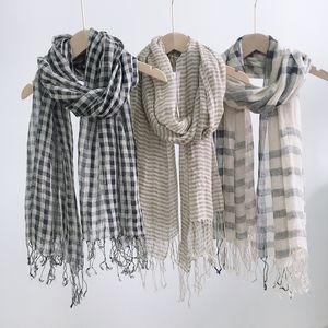 Scarves High Quality 100% Linen Scarf Plaid Shawl Four Seasons Scarves Muslim Scarves For Lady 230506