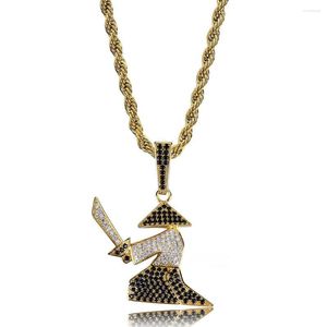 Pendant Necklaces Ninja With Knife Necklace 18k Gold Hip Hop Jewelry Men's