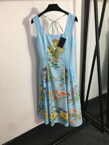 Casual Dresses European Luxury Designer Designs New Spring/Summer 2023 Sequin Beaded Flower Print Open Back Rem Dress