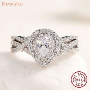 솔리테어 링 그녀 2 PCS 925 여성 약혼 반지 세트 1.7ct 배 모양의 눈물 방어 AAAAA 지르콘 BR0829 230508