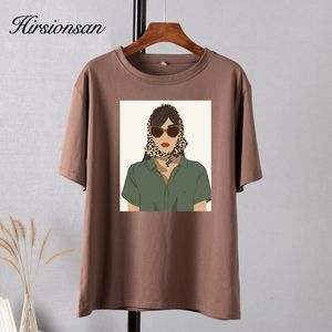 Женская футболка Hirsionsan Cool Girl Printed T Roomts Женщины летние мягкие 100% хлопковая мультипликационная одежда.