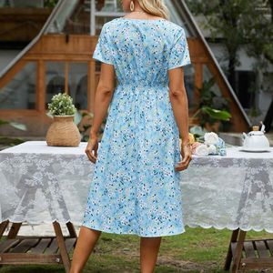 Casual Dresses Mid-calf Length Eye-Attractive Beautiful Flower Pattern Elegant Dress Anti-pilling Short Sleeve Streetwear