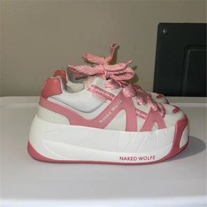 Kvinnor skor naken Wolfe Slider Platform Sneakers Baby Pink Fashion Runway Designer Classic Naked Trainers Wolfe bekväma skor riktiga foton