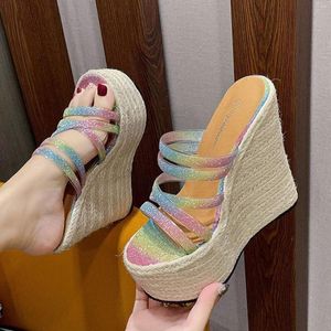 Sandalen Tops Ultra High Wedge Heel Multi Strap Damen Sommer 2023 Plateau Toe Espadrille Pantoletten Catwalk Female Zapatos