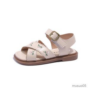 Sandals Girls' Sandals 2023 Summer New Embroidered Flowers Baby Girl Casual Beach Shoes Big Kids Princess Sandals Ethnic Style Sweet