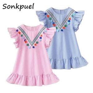 Kızlar Kızlar Çocuklar için Çocuklar Giysileri Yaz Girl Stripe Prenses Toddler Baby 1 2 3 4 5 6 7 Yıl Çocuklar Giysileri 230508