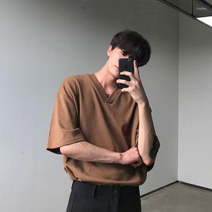 Herren T-Shirts Sommer Männer Koreanische Mode V-Ausschnitt Kurzarmhemd Einfarbig Lose Paare Allgleiches Business Freizeitkleidung Harajuku