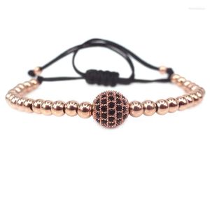 Strand 2023 Rose Gold Color Woman Armband 8mm Micro Pave Black CZ Ball Bead Flätmakram för män smycken gåvor