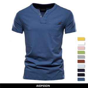 Мужские футболки летняя высокая качество хлопчатобумажная футболка мужчина с твердым цветом дизайна V-образной футболки повседневная классическая мужская одежда Tops Toe Shirt Men 230508