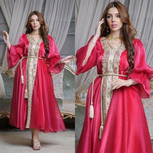 Jeans Muslim Middle Eastern Ethnic Dubai Turkey Emperament Evening Dress Muslim Lantern Sleeve Belted Gown Islamic Clothing