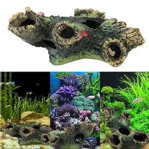 Decorazioni Resina Cavo di simulazione Albero Foro Nascondere Grotta Acquario Rettile Habitat Decorazione paesaggistica Pesce Evasione Casa Allevamento Radice