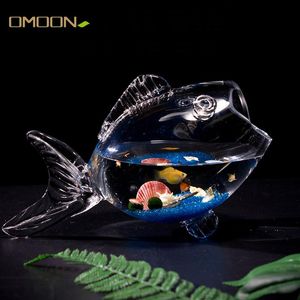 Tanks Fish Glass Bowl Figur Clear Transparent Glass Fish Shaped Aquarium Fish Tank Home Living Room Decoration Craft Ornaments