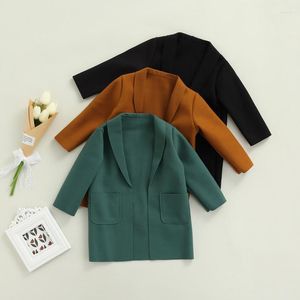 Manteau 2-7ans Enfants Filles Casual Manches Longues Ouvert Avant Cardigan Avec Poches Couleur Unie Lac Vert Noir Marron Trench