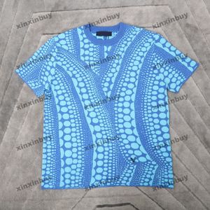 Xinxinbuy erkek tasarımcısı tee te tişört 23ss örgü sonsuzluk noktaları jakard kısa kollu pamuklu kadınlar kayısı mavi s-x
