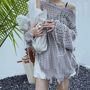 Women's T Shirts Hollow Out Cropped Knit Design Smock Top Loose Distressed Crochet Pullovers Casual Fairycore Chic Crop Women Clothing