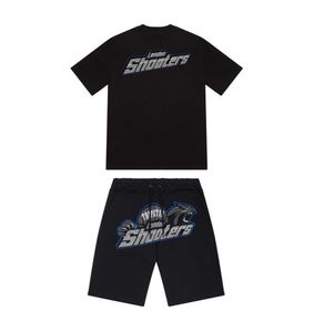 Summer New Trapstar London Shooter Short-Sleeved T Shirt Suit Chenille Dekodowanie czarnego lodu smak 2.0 Męski okrągła szyja