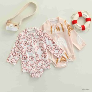 Two-Pieces Baby Swimsuit Summer Infant Baby Girls Swimwear Cute Flower Print Long Sleeve Ruffle Bathing Suit Children Beach Wear